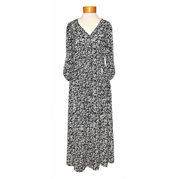 Emma & Michelle Dresses & Skirts - Emma Michele Floral Maxi Dress M Black White Ditsy 90s Style Sheer V-Neck Whimsy